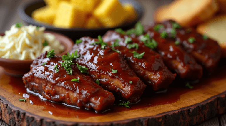 slow-cooked beef short ribs in BBQ sauce