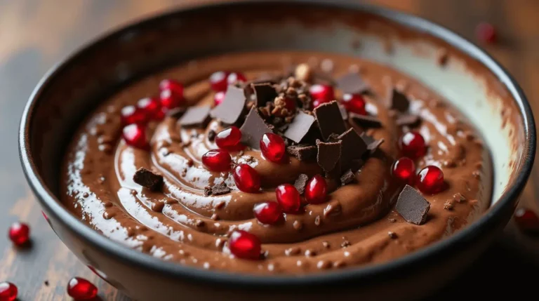 Rich and creamy chocolate cottage cheese dessert in a bowl,