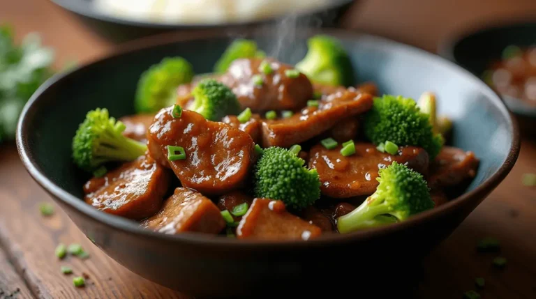A bowl of easy beef and broccoli stir-fry with tender beef slices coated in a glossy soy-based sauce
