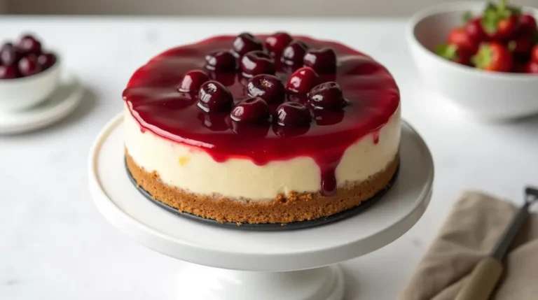 Slice of creamy no-bake cheesecake with a buttery graham cracker crust