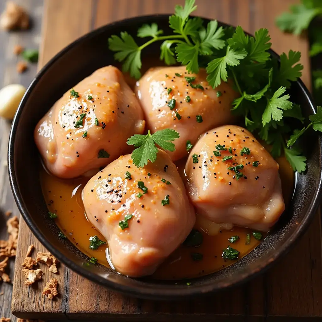 Raw chicken thighs being seasoned and arranged on a wire rack over a foil-lined baking sheet, ready for oven baking.