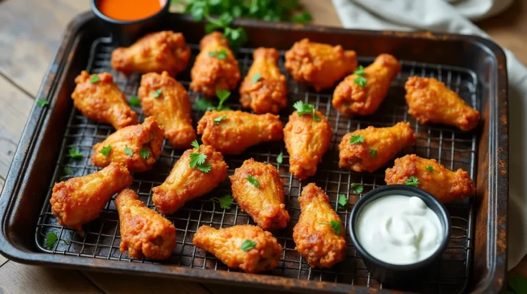 Best No-Fry Crispy Chicken Wings baked until golden and served with dipping sauces.