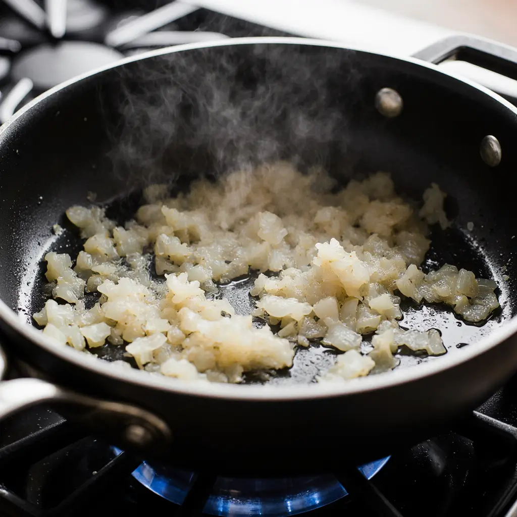 Sautéing onions in olive oil in a saucepan