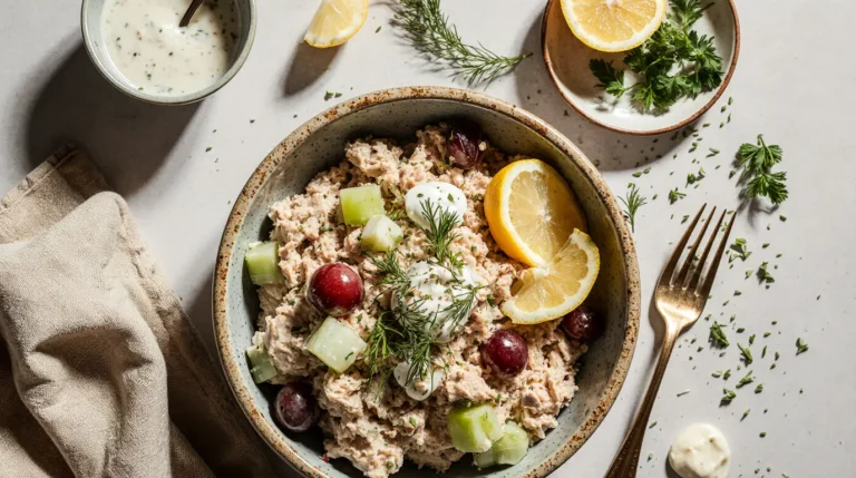 How to make a chicken salad with rotisserie chicken, grapes, celery, fresh dill, and creamy dressing – perfect for sandwiches or wraps.
